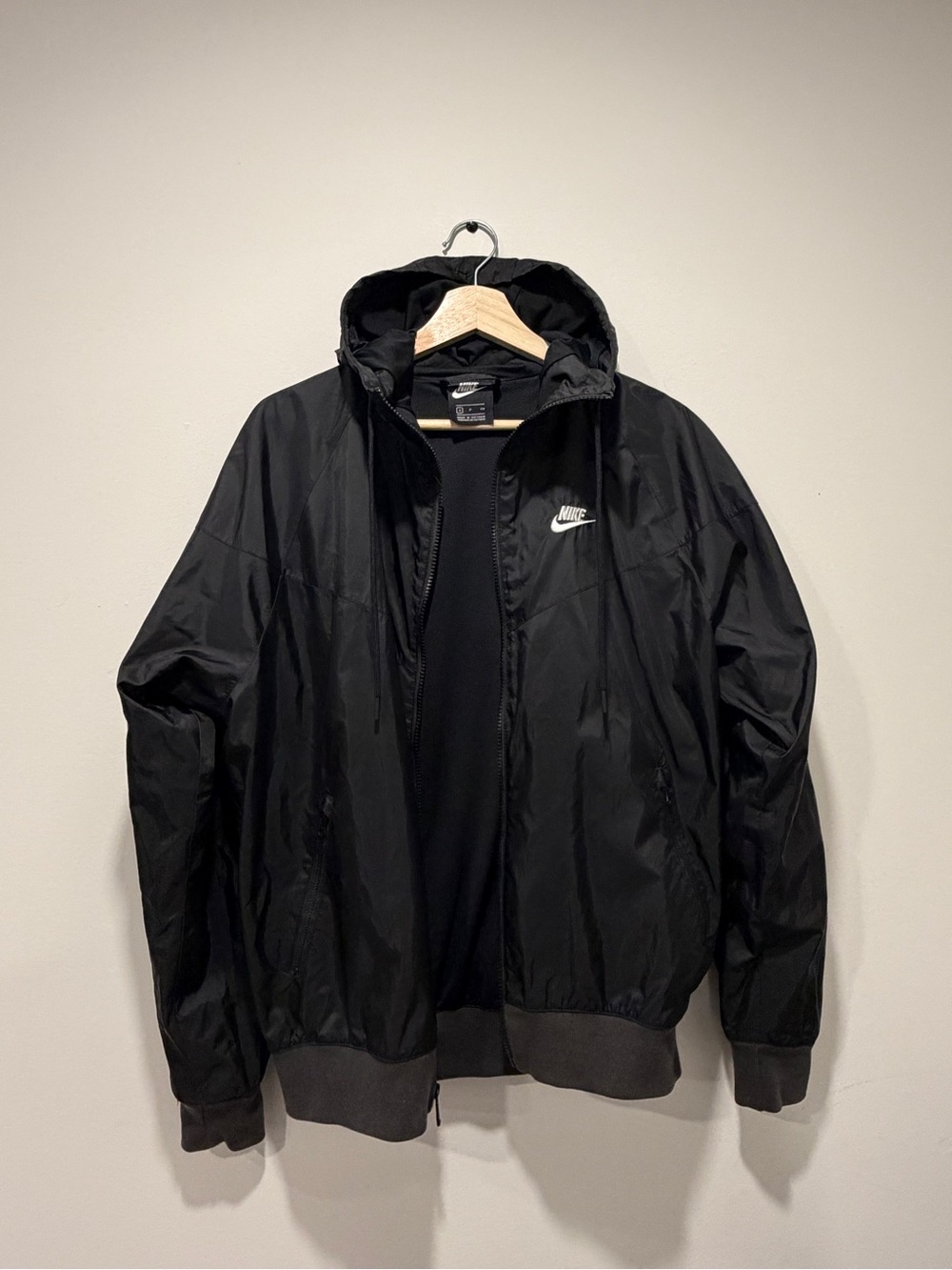 Nike Black Men's Hooded Windbreaker with White Logo